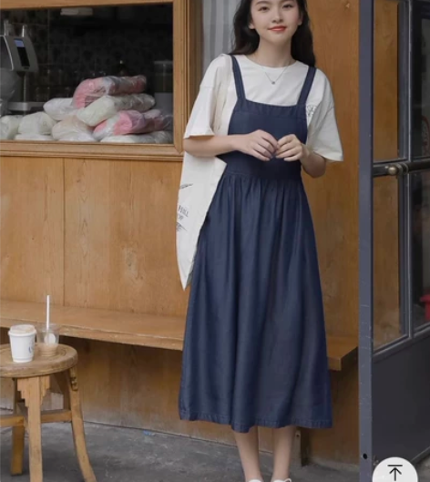 文艺日杂风 背带裙女小个子连衣裙夏吊带牛仔...