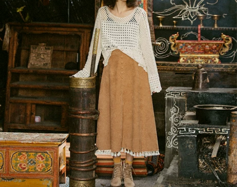 梦的马流苏半身裙复古灯芯绒高腰裙子秋冬自制...