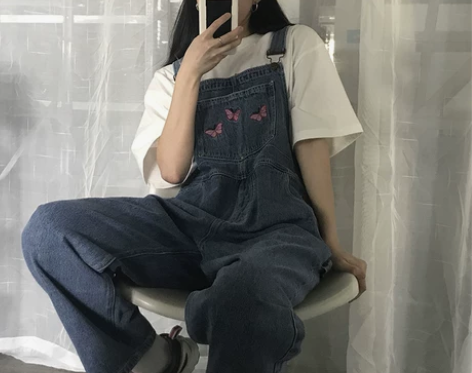 复古刺绣可爱牛仔背带裤子女2020新款夏季...