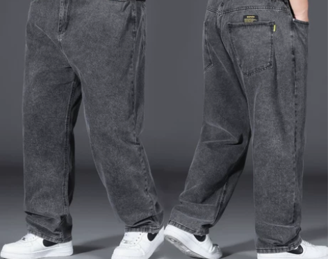 夏季薄款牛仔裤男宽松直筒加肥加大码运动裤胖...
