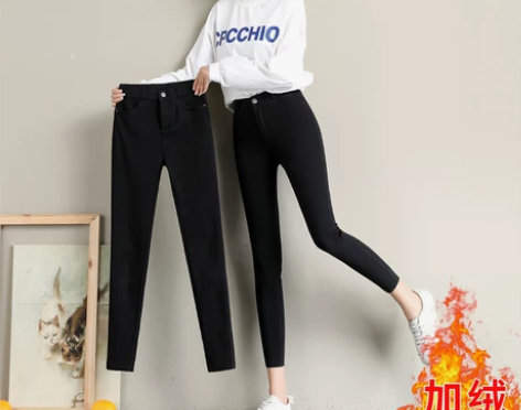 加绒打底裤女外穿八分小个子秋冬加厚保暖高腰...
