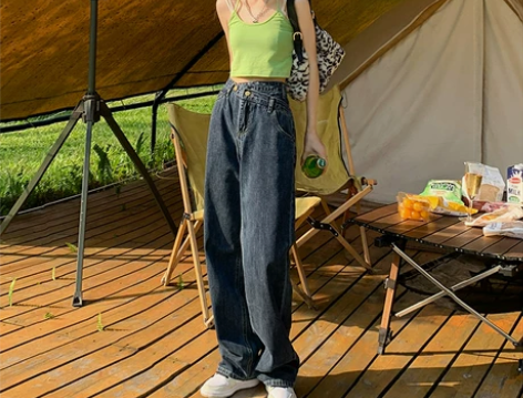 阔腿牛仔裤女2022年夏季薄款高腰显瘦不规...