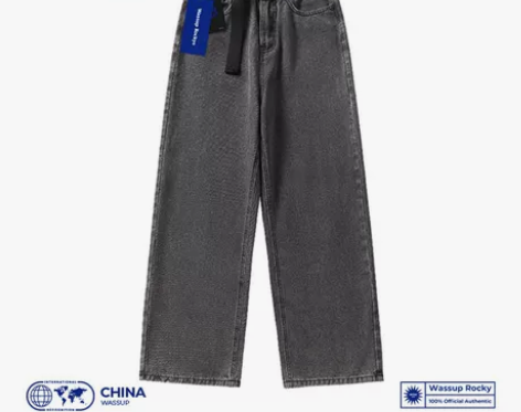 Wassup Rocky复古烟灰色阔腿牛仔...