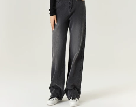 2022秋冬季新款牛仔裤女阔腿直筒灰黑色