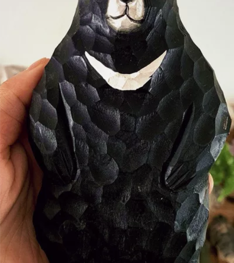 老大一只纯手工木雕熊。全新椴木手作,性价比...