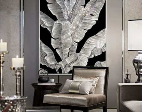 手工珐琅彩装饰画客厅入户玄关镶钻挂画轻奢