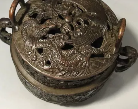 古玩铜器收藏纯铜鎏金龙凤熏香炉盘熏炉香薰炉...