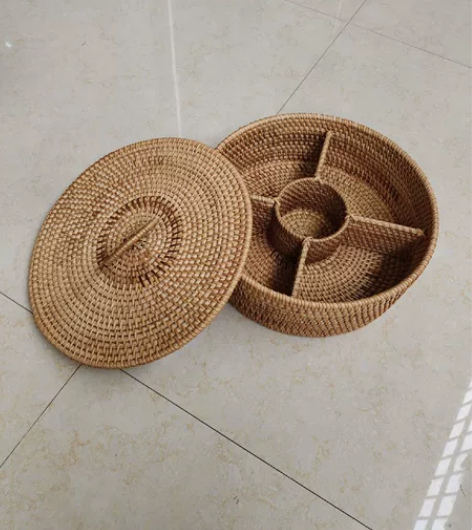 越南藤编手工编织盘零食糖果盒客厅坚果干果分...