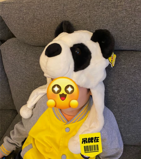 熊猫毛绒帽，全新吊牌在，亲戚送的，没机会没...