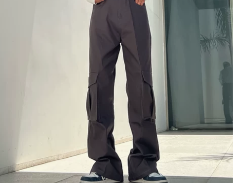WOOODS 欧美高街水泥灰工装裤春秋季高...