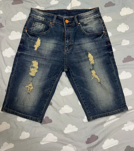 潮牌夏季牛仔短裤男宽松大码休闲破洞五分裤韩...