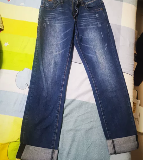 唐狮蓝色直筒修身男士牛仔裤，实体店购买，1...