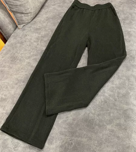 黑色坑条阔腿裤  有口袋 秋冬厚款面料  ...