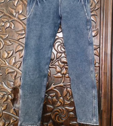 加绒加厚牛仔裤,双层,针织面料有弹性,巨显...