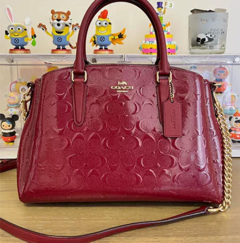COACH红色浮雕漆皮女包戴妃包手提包单肩...