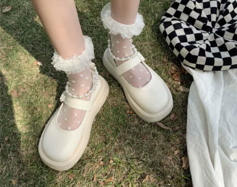 白色法式玛丽珍鞋女新款春秋夏季厚底珍珠复古...