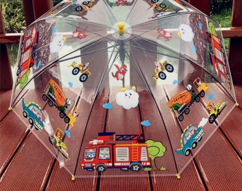 新品消防车工程队透明儿童雨伞幼儿园创意可爱...