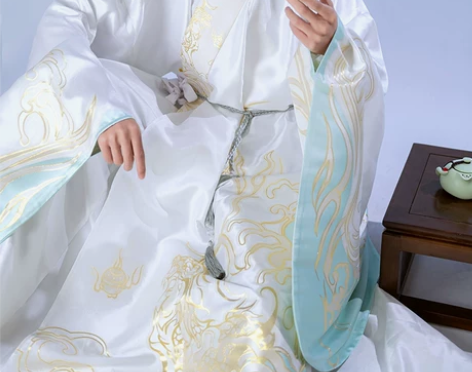 白泽如梦霓裳秋冬款汉服明制道袍男织金白色披...