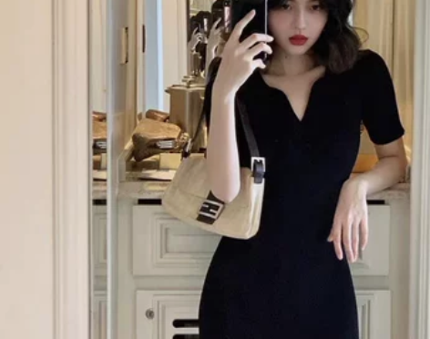 酒午港风复古小翻领清凉薄款针织连衣裙 女夏...