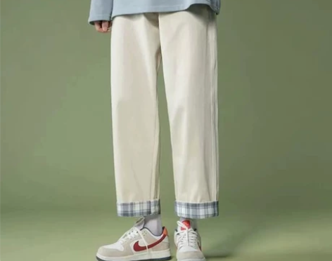 翻边格子裤子男韩版潮流休闲裤夏季薄款港风i...