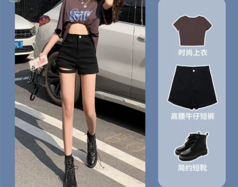 (清仓)黑色牛仔短裤女夏薄款2021年新款...