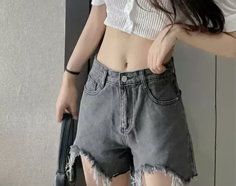 温姗牛仔短裤女2021夏新款韩版chic宽...