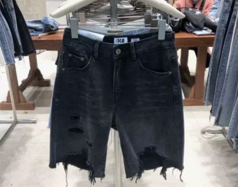 2020春夏韩国东大门新款破洞高腰毛边外穿...