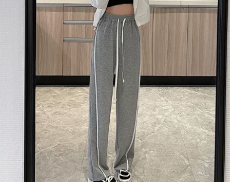 ?设计感条纹休闲裤女春夏季新款高腰直筒宽松...