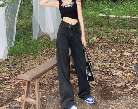 UYH高腰阔腿牛仔裤女2022夏季新款复古...