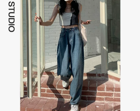 牛仔裤女2022年新款春秋直筒宽松阔腿裤高...