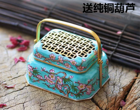 纯紫铜珐琅彩纯铜盘香炉暖手炉小香炉盘香炉沉...