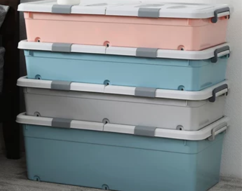 茶花床底收纳箱带轮扁平床下整理箱床底下收纳...