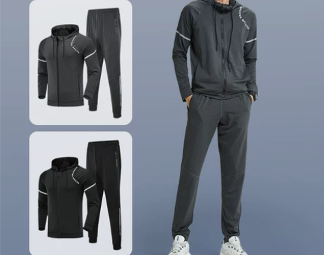 运动跑步套装男秋冬季健身房晨跑篮球训练服