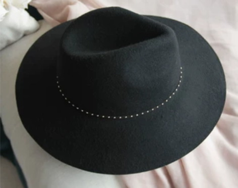 16外贸原单铆钉宽檐礼帽进口羊毛呢毡帽子韩...