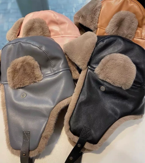 pu皮复古飞行员帽雷锋帽女冬季骑车保暖 全...