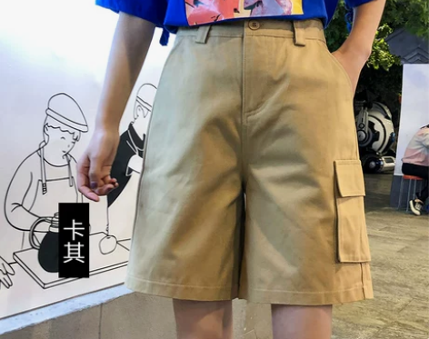 五分短裤女直筒港味工装高腰中裤西装休闲5分...