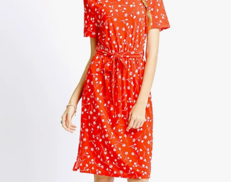 气质别致惊艳玫红色碎花连衣裙红裙子订婚平时...