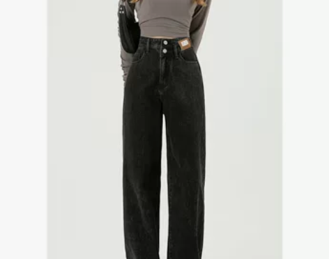 美依佳衣橱复古阔腿水洗牛仔裤女直筒高腰显瘦...