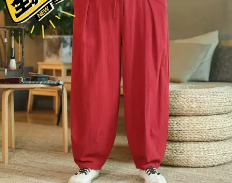 亚麻裤男夏季宽松中国风大码胖子阔腿裤大裆裤...