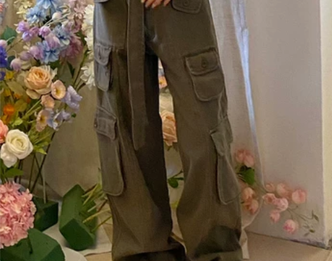 橘子树在哪儿工装雅痞风拖地裤女夏季美式复古...