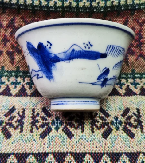 老青花，大正时期青花茶碗，酒杯，斗笠杯 东...