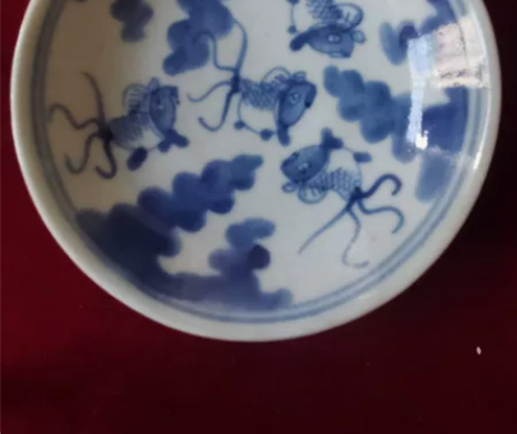 清代青花金鱼盖碗的盖子（注意！只是盖子），...