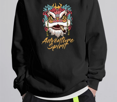 国潮醒狮卫衣男装春秋季圆领2022新款in...