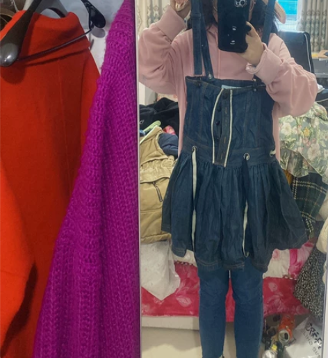 牛仔背带裙 适合100斤左右的吧  胸围都...