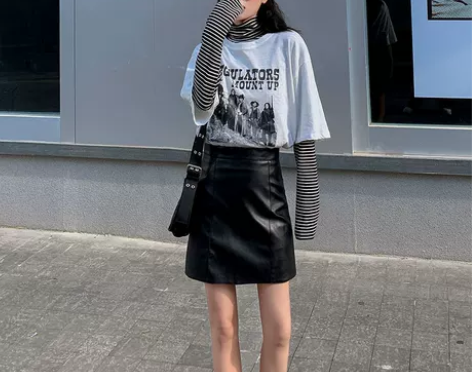 黑色小皮裙短裙半身裙春秋冬季高腰包臀裙子女...