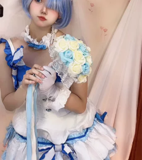 初兽猫蕾姆花嫁1码（大码）cos服假发捧花...
