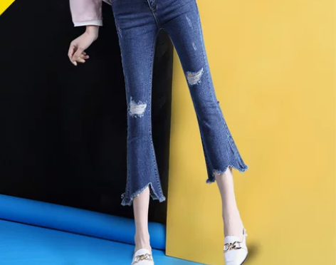 春夏新款喇叭裤女九分裤韩版微喇牛仔裤女高腰...