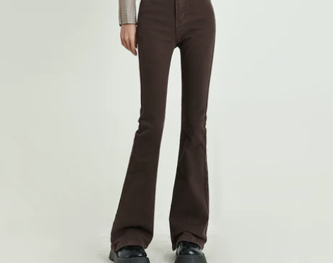 咖啡色高腰微喇牛仔裤女夏季2022年新款复...