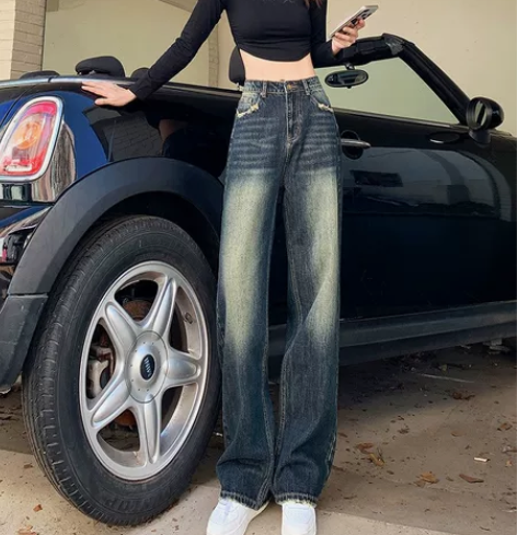 ZNZW高腰阔腿牛仔裤女秋冬2022新款复...