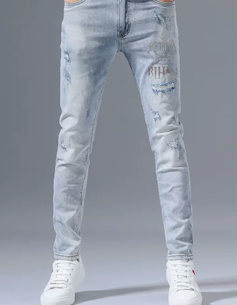 破洞牛仔裤 破洞牛仔裤修身香港高端男士潮牌...